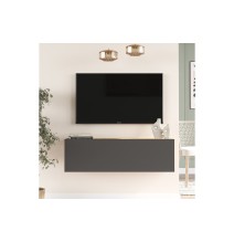 Mueble TV Moderno con Puerta en Melamina Color Antracita y Cambria 100x31.5x29.6cm - Diseño Elegante para Salón.