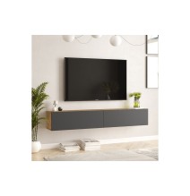 Mueble de TV de Pared moderno Antracita y Roble con 2 Cajones - 180x31.6x29.6 cm.