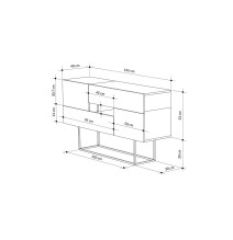 Buffet Moderno con Acabado en Mármol Gris Antiguo y Mocha, 145x40x82 cm, Patas Metálicas