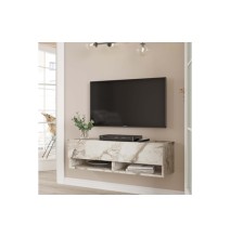 Mueble TV Moderno con 1 Puerta y Estantes en Melamina Color Mármol Marfil - 100x31.5x29.6cm