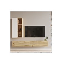 Mueble TV de pared moderno color Blanco y Cambria 174,5x27x145cm